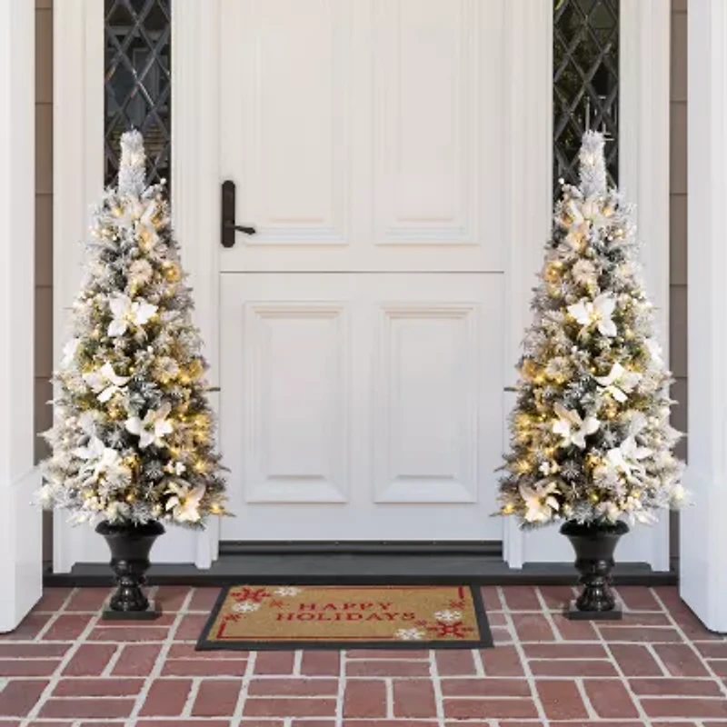 Glitzhome 5 Foot Pre-Lit Flocked Pine Christmas Tree