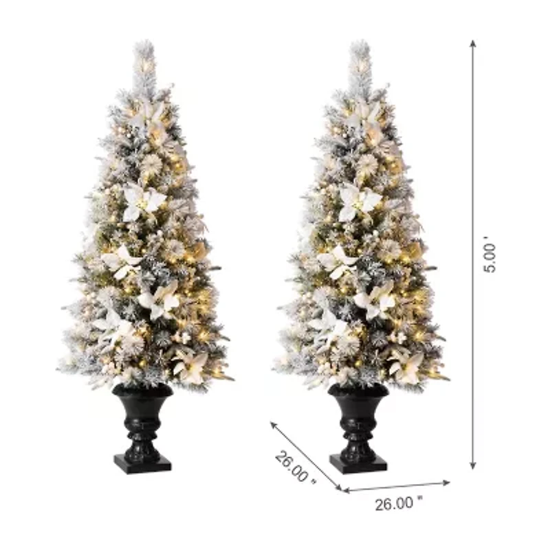 Glitzhome 5 Foot Pre-Lit Flocked Pine Christmas Tree