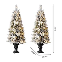 Glitzhome 5 Foot Pre-Lit Flocked Pine Christmas Tree