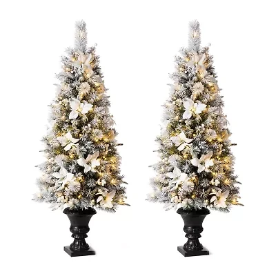 Glitzhome 5 Foot Pre-Lit Flocked Pine Christmas Tree