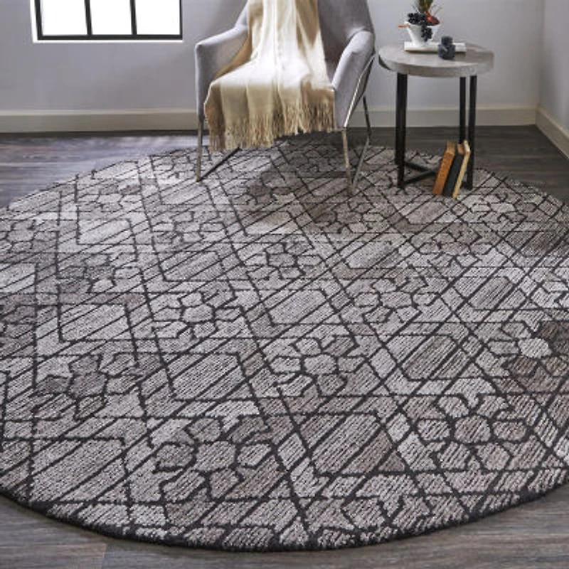 Weave And Wander Palatez Geometric Hand Tufted Indoor Round Area Rug