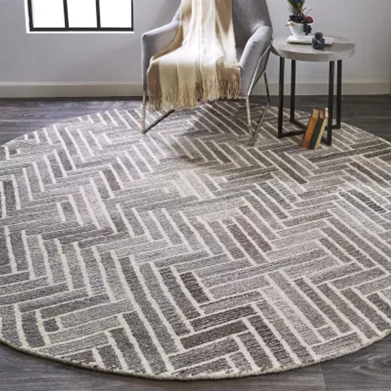 Weave And Wander Palatez Geometric Hand Tufted Indoor Round Area Rug