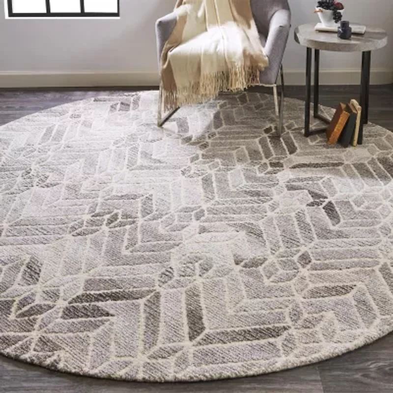 Weave And Wander Palatez Geometric Hand Tufted Indoor Round Area Rug