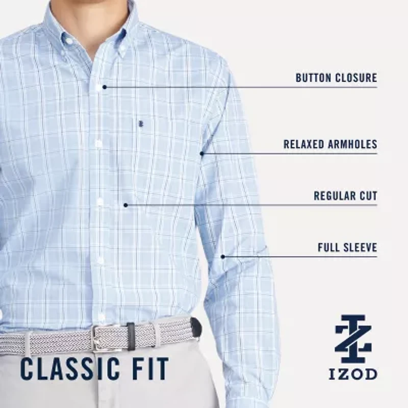 IZOD Performance Comfort Mens Long Sleeve Classic Fit Stretch Fabric Wrinkle Free Button-Down Shirt