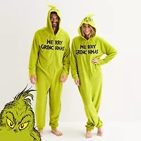 Merry Grinchmas Unisex Adult Dr. Seuss Grinch Fleece Hooded Long Sleeve Matching Family One Piece Pajama