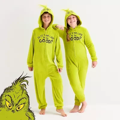 Little & Big Kid Unisex Dr. Seuss Grinch Fleece Hooded Long Sleeve Matching Family One Piece Pajama