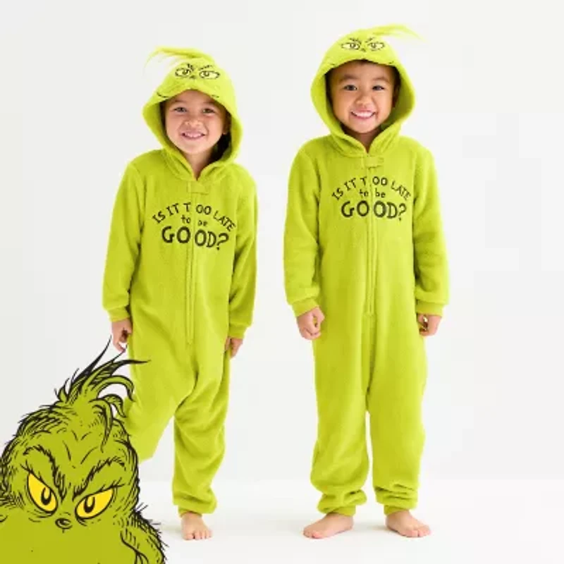 Toddler Unisex Dr. Seuss Grinch Fleece Hooded Long Sleeve Matching Family One Piece Pajama