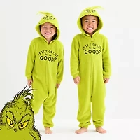Toddler Unisex Dr. Seuss Grinch Fleece Hooded Long Sleeve Matching Family One Piece Pajama
