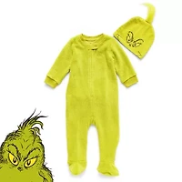 Baby Unisex Dr. Seuss Grinch Fleece Long Sleeve Matching Family Footed Pajamas
