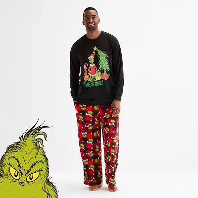 Mens Dr. Seuss Grinch Microfleece Crew Neck Long Sleeve 2-pc. Matching Family Pajama Sets