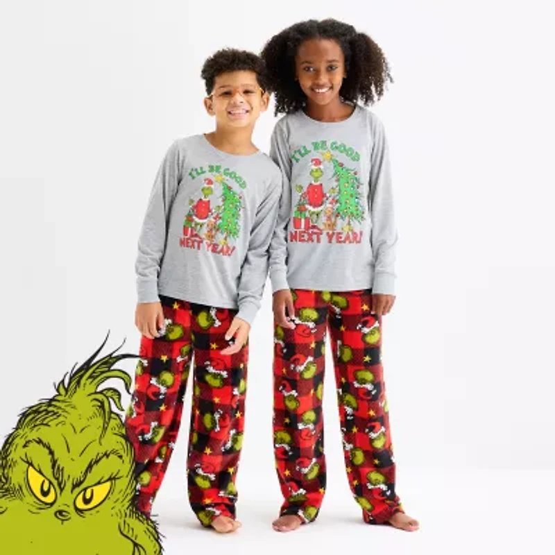 Little & Big Kid Unisex Dr. Seuss Grinch Microfleece Crew Neck Long Sleeve 2-pc. Matching Family Pajama Sets