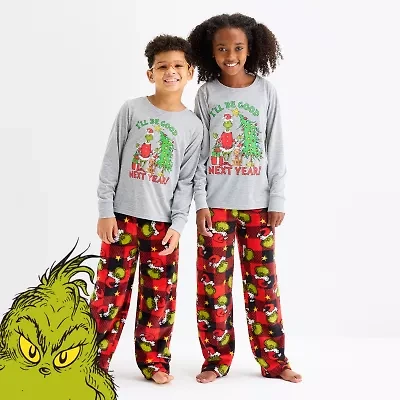 Little & Big Kid Unisex Dr. Seuss Grinch Microfleece Crew Neck Long Sleeve 2-pc. Matching Family Pajama Sets