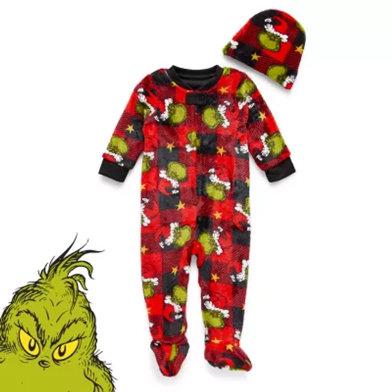 Baby Unisex Dr. Seuss Grinch Microfleece Long Sleeve Matching Family Footed Pajamas