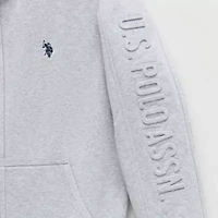 U.S. Polo Assn. Wordmark Sherpa Mens Long Sleeve Embroidered Fleece Zipper Hoodie