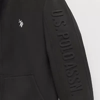 U.S. Polo Assn. Wordmark Sherpa Mens Long Sleeve Embroidered Fleece Zipper Hoodie