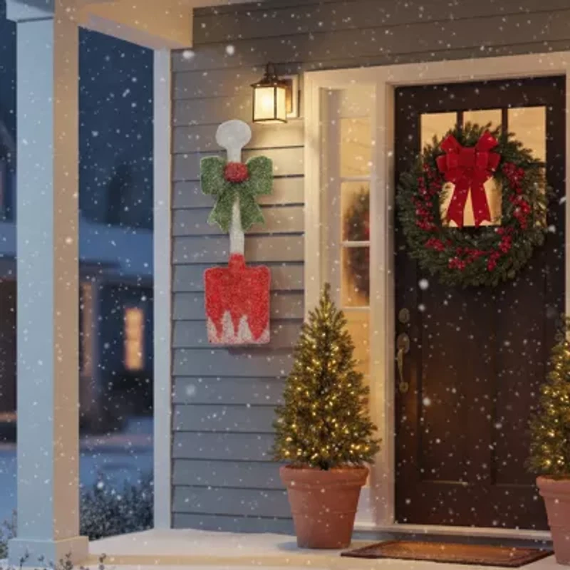 32'' Lighted Tinsel Snow Shovel with Bow Christmas Window Decoration