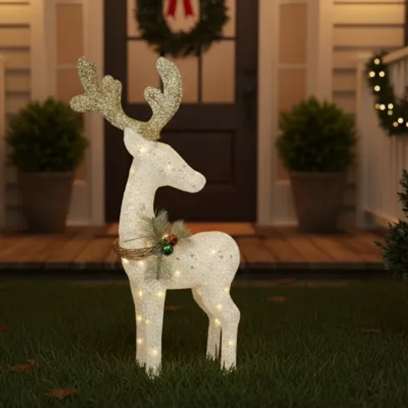 37.5'' Lighted White and Gold Reindeer Outdoor Christmas Decoration