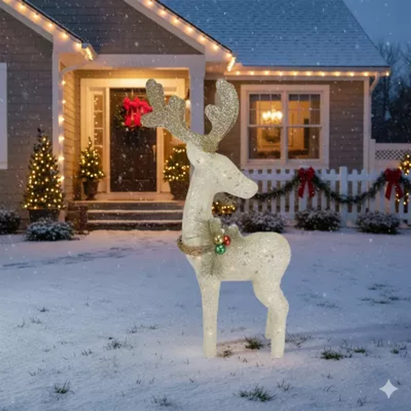 37.5'' Lighted White and Gold Reindeer Outdoor Christmas Decoration