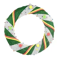 Pre-Lit Green and White Candy Striped Sisal Artificial Christmas Wreath - 18-Inch  Clear Lights