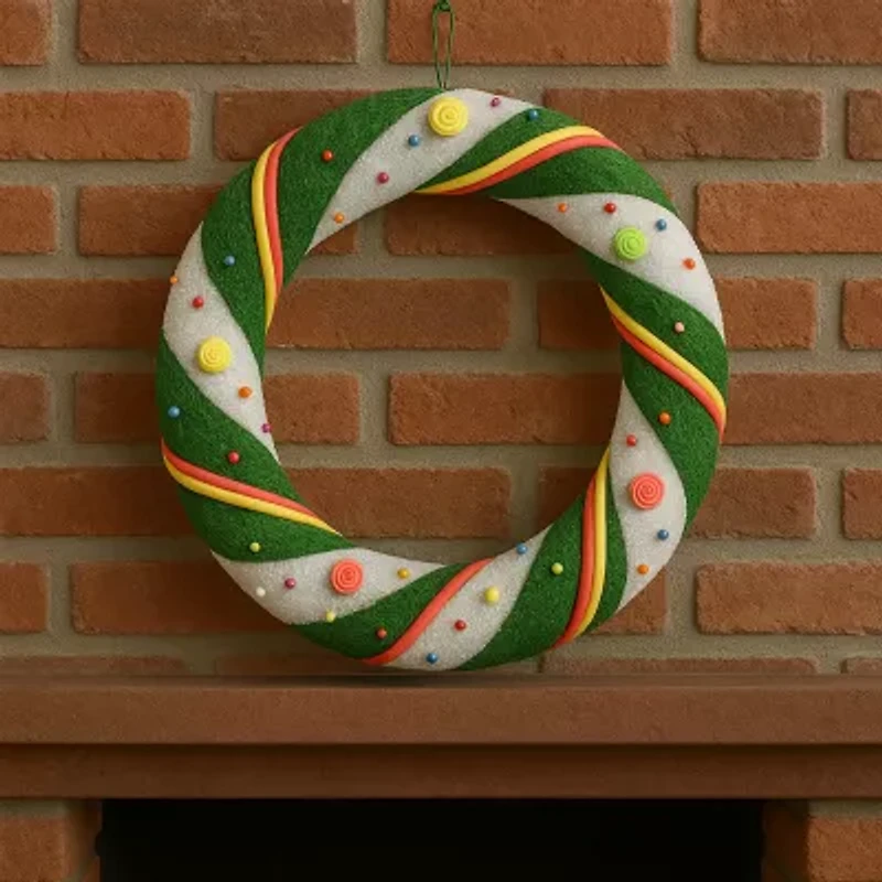 Pre-Lit Green and White Candy Striped Sisal Artificial Christmas Wreath - 18-Inch  Clear Lights