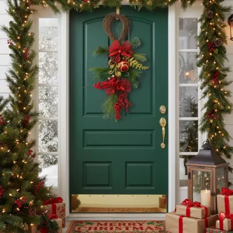 26'' Long Needle Pine and Berry Artificial Christmas Teardrop Swag  Unlit