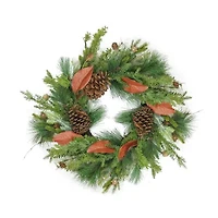 Mixed Pine with Red Leaves and Pine Cones Artificial Christmas Wreath - 26-Inch  Unlit