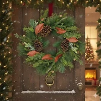 Mixed Pine with Red Leaves and Pine Cones Artificial Christmas Wreath - 26-Inch  Unlit