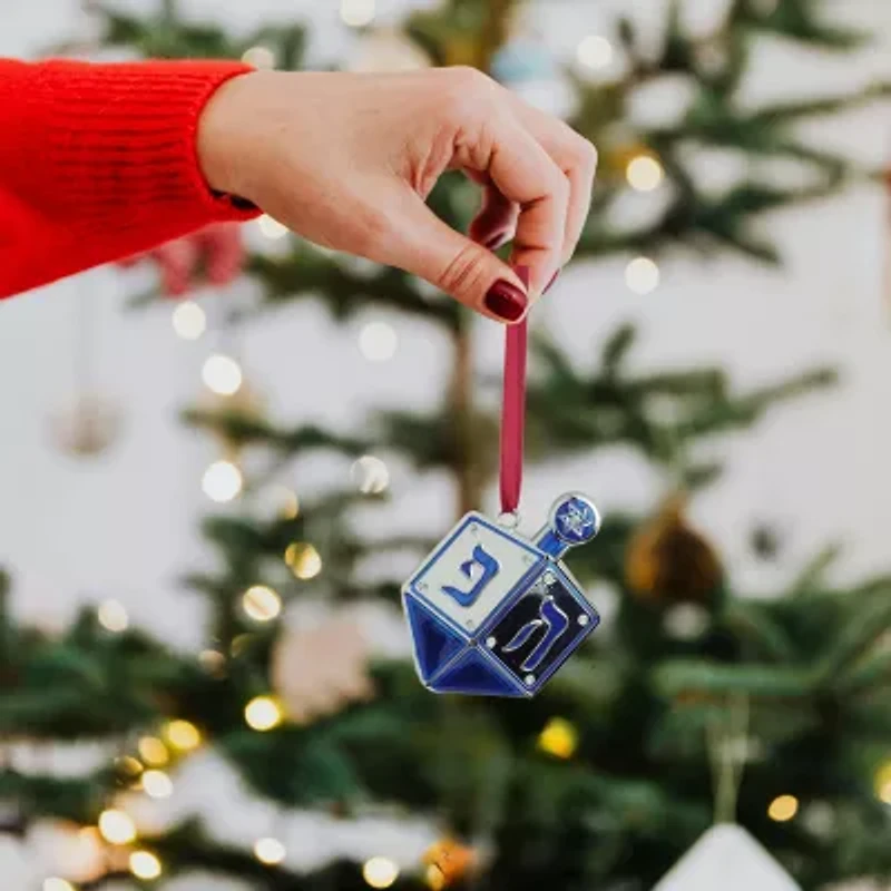 3'' Blue and Silver Dreidel Hanukkah Holiday Ornament with European Crystals