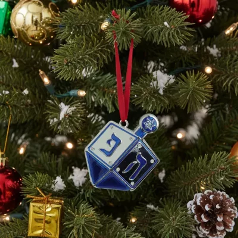 3'' Blue and Silver Dreidel Hanukkah Holiday Ornament with European Crystals