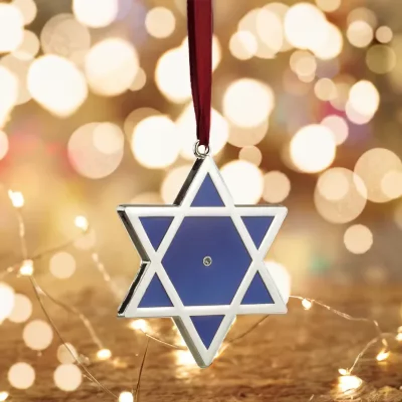 3'' Silver and Blue Shiny Star of David European Crystal Hanukkah Ornament
