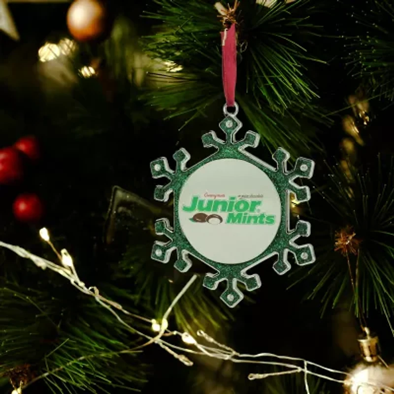 3.25'' Green and Silver Snowflake 'Junior Mints' Candy Logo Christmas Ornament