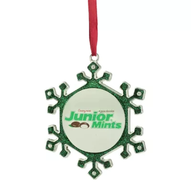 3.25'' Green and Silver Snowflake 'Junior Mints' Candy Logo Christmas Ornament