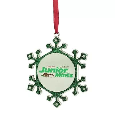 3.25'' Green and Silver Snowflake 'Junior Mints' Candy Logo Christmas Ornament