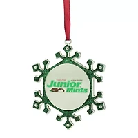 3.25'' Green and Silver Snowflake 'Junior Mints' Candy Logo Christmas Ornament