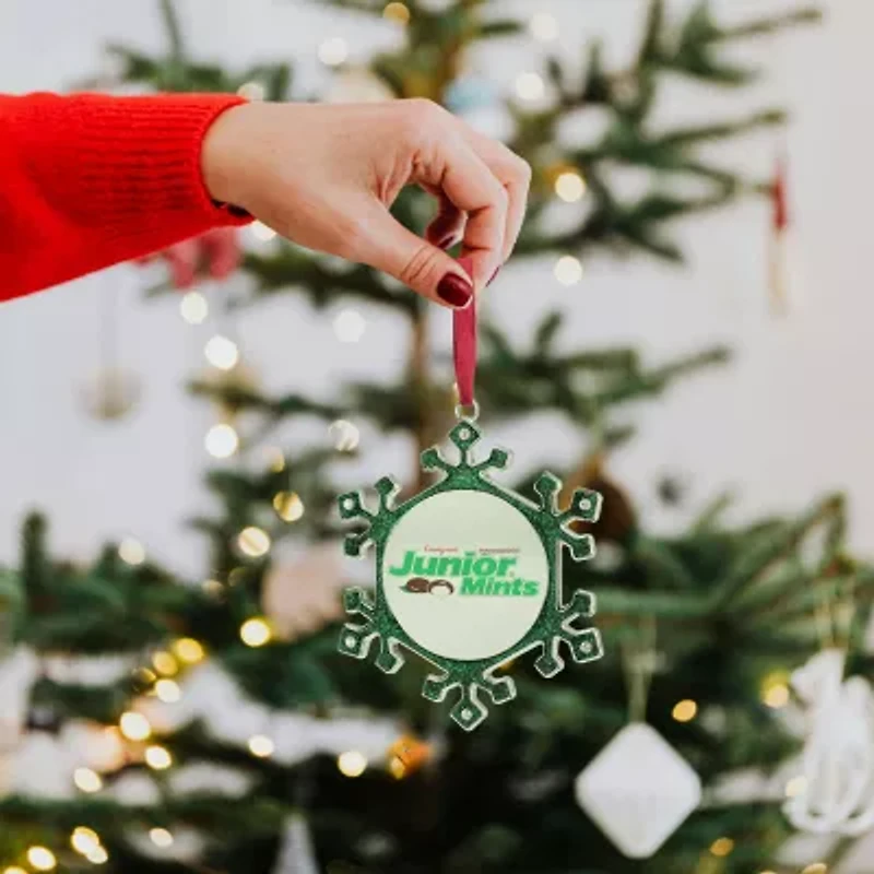 3.25'' Green and Silver Snowflake 'Junior Mints' Candy Logo Christmas Ornament