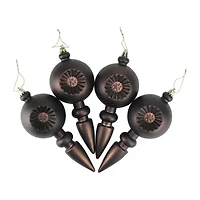 4ct Matte Retro Reflector Shatterproof Christmas Finial Ornaments 7.5
