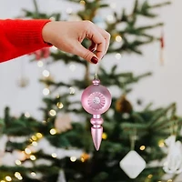 4ct Bubblegum Pink Shatterproof Matte Retro Reflector Christmas Finial Ornaments 7.5"
