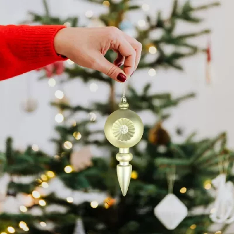 4ct Matte Gold Retro Reflector Shatterproof Christmas Finial Ornaments 7.5"