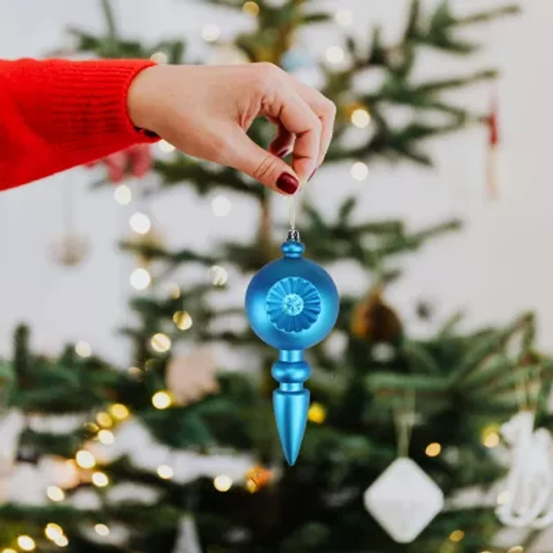 4ct Turquoise Blue Shatterproof Matte Retro Reflector Christmas Finial Ornaments 7.5"