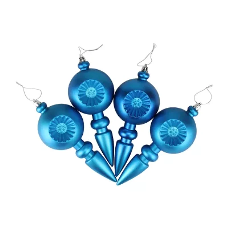 4ct Turquoise Blue Shatterproof Matte Retro Reflector Christmas Finial Ornaments 7.5"