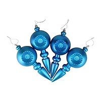4ct Turquoise Blue Shatterproof Matte Retro Reflector Christmas Finial Ornaments 7.5"