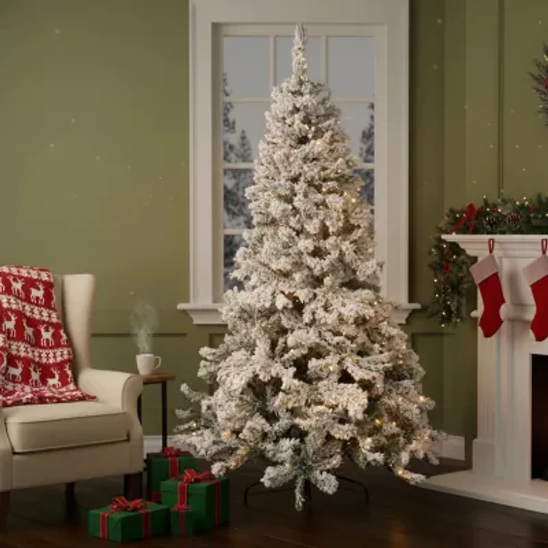 Northlight Flocked Unlit 7 1/2 Foot Pine Christmas Tree