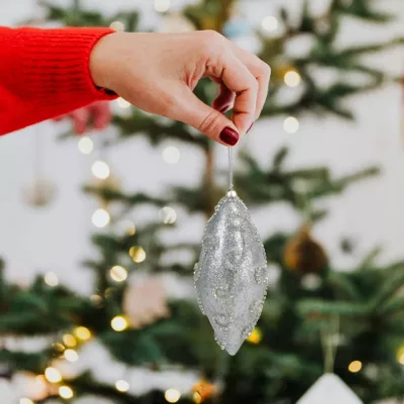 Glitter Silver Shatterproof Christmas Finial Ornament 6"