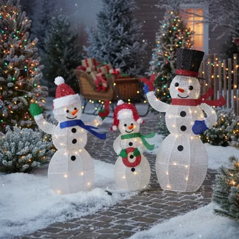 Northlight Lighted Mesh Snowmen Joy Christmas Yard Art