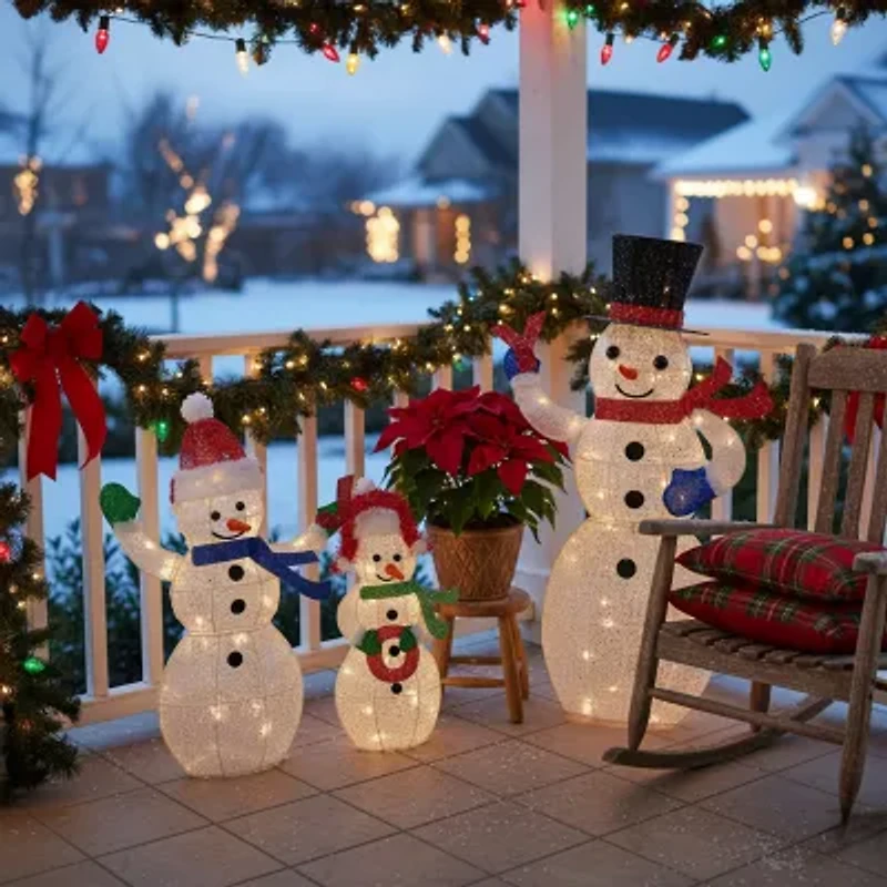 Northlight Lighted Mesh Snowmen Joy Christmas Yard Art