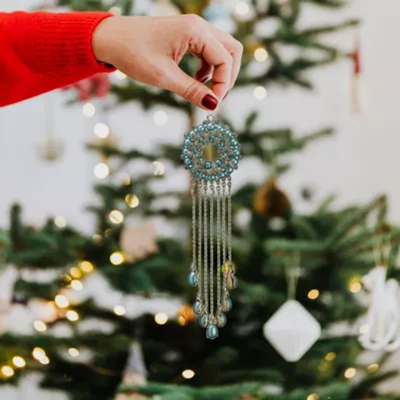 7.5'' Gold and Turquoise Green Rhinestone Embellished Medallion Christmas Ornament