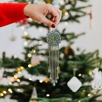 7.5'' Gold and Turquoise Green Rhinestone Embellished Medallion Christmas Ornament