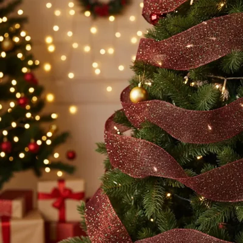 Silver and Red Sparkling Christmas Craft Ribbon 6'' x 4 Yards