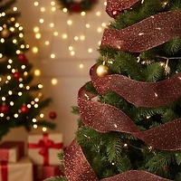 Silver and Red Sparkling Christmas Craft Ribbon 6'' x 4 Yards