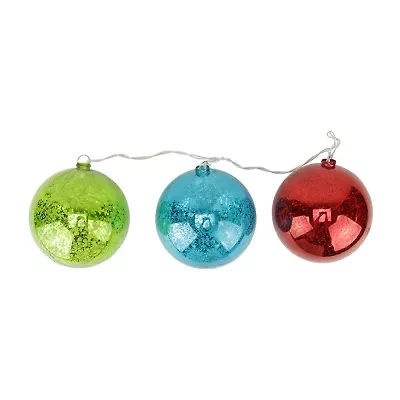 Set of 3 Lighted Multi-Color Mercury Glass Finish Ball Christmas Ornaments - Clear Lights